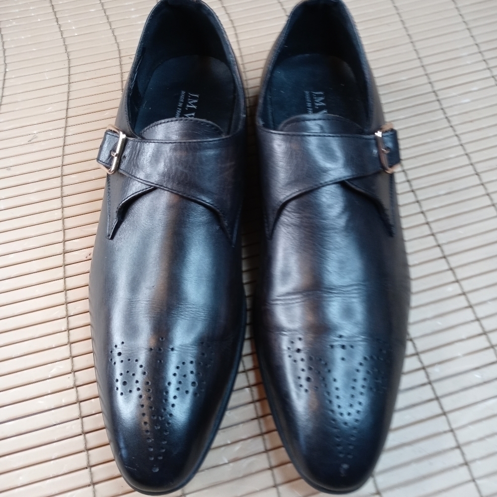 J.M. Weston Men's Brogue Monk strap black leather Shoes EU 42. US 9M. Made in Fr